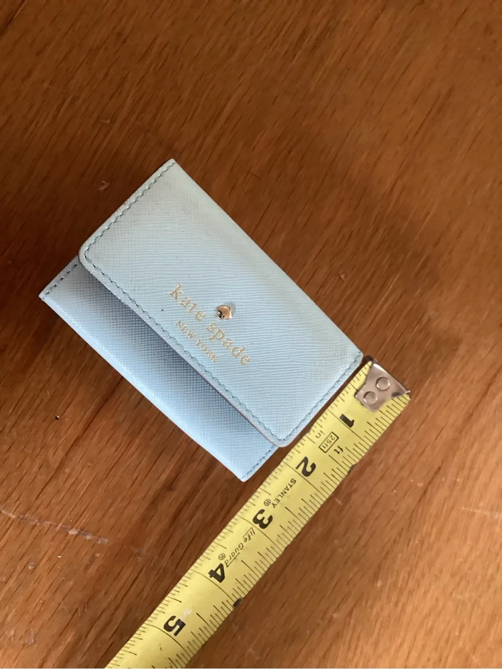 kate spade Light Blue Saffiano Leather Key & Card Holder with Gold Logo